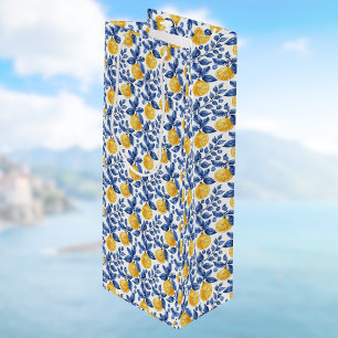 Sac Cadeau Pour Bouteille Citrons jaunes Feuillage bleu Méditerranée Amalfi