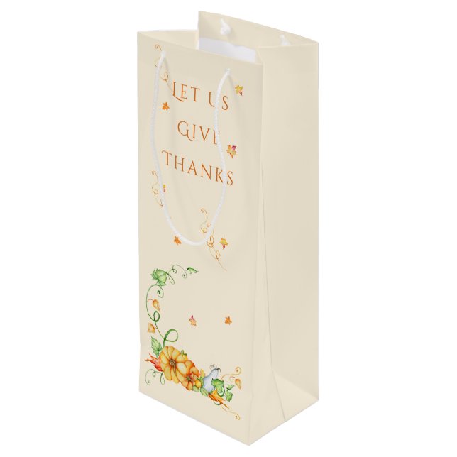 Sac Cadeau Pour Bouteille Citrouille d'aquarelle d'automne Floral Thanksgivi (Dos Angle)
