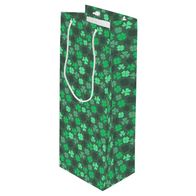 SAC CADEAU POUR BOUTEILLE CLOVER LEAVES ST PATRICK (Devant Angle)
