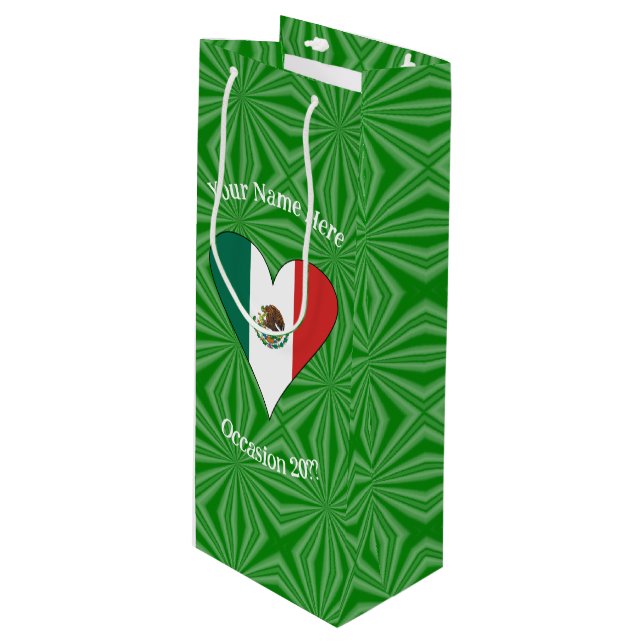 Sac Cadeau Pour Bouteille Coeur du drapeau mexicain personnalisé (Devant Angle)