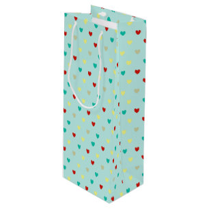 Sac Cadeau Pour Bouteille Coeurs de polka minuscules sur le vert de la mer