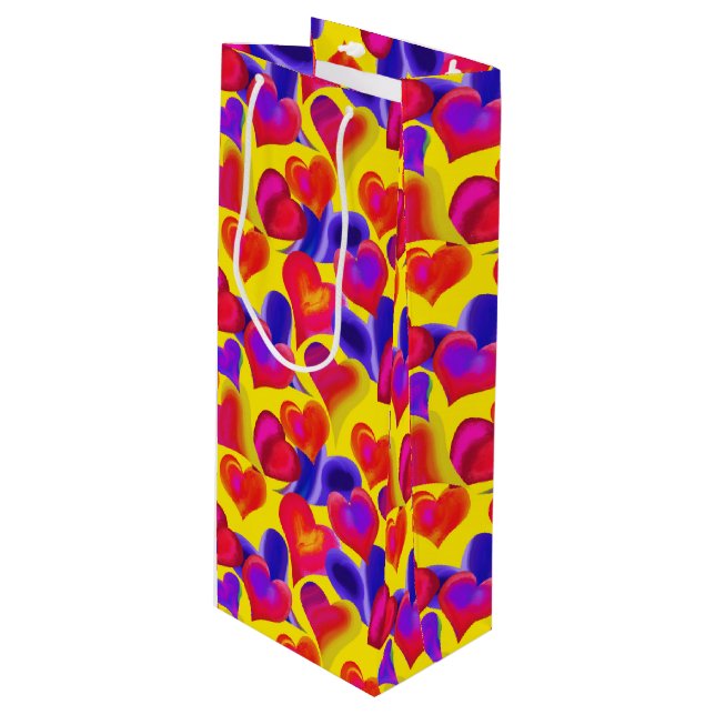 Sac Cadeau Pour Bouteille Coeurs peints lumineux | Saint Valentin (Devant Angle)