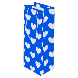 Sac Cadeau Pour Bouteille Coeurs polka blancs sur bleu