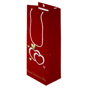 Sac Cadeau Pour Bouteille Coeurs Valentin Rouge Or Moderne