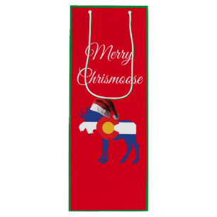 Sac Cadeau Pour Bouteille Colorado Moose avec le Casquette du Père Noël