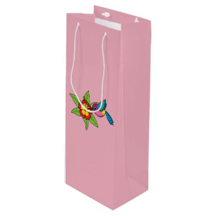 Sac Cadeau Pour Bouteille Colorful Hummingbird on Hibiscus Tropical Flower