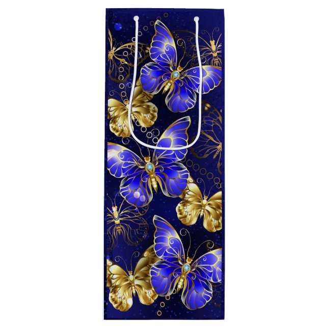 Sac Cadeau Pour Bouteille Composition avec papillons Sapphire (Devant)