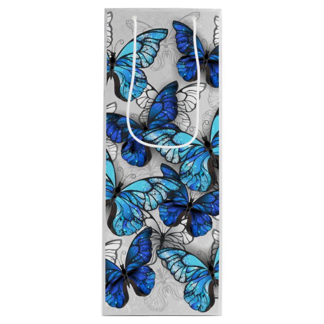 Sac Cadeau Pour Bouteille Composition of White and Blue Butterflies (Devant)