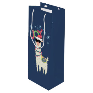 Sac Cadeau Pour Bouteille Cool Llama à Santa Hat avec des flocons de neige N