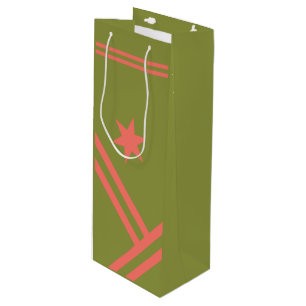 Sac Cadeau Pour Bouteille Corail Vert Diagonal Grandes Étoile Graphique Mode