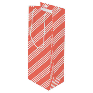 Sac Cadeau Pour Bouteille Corail vivant et blanc quatre bandes motif