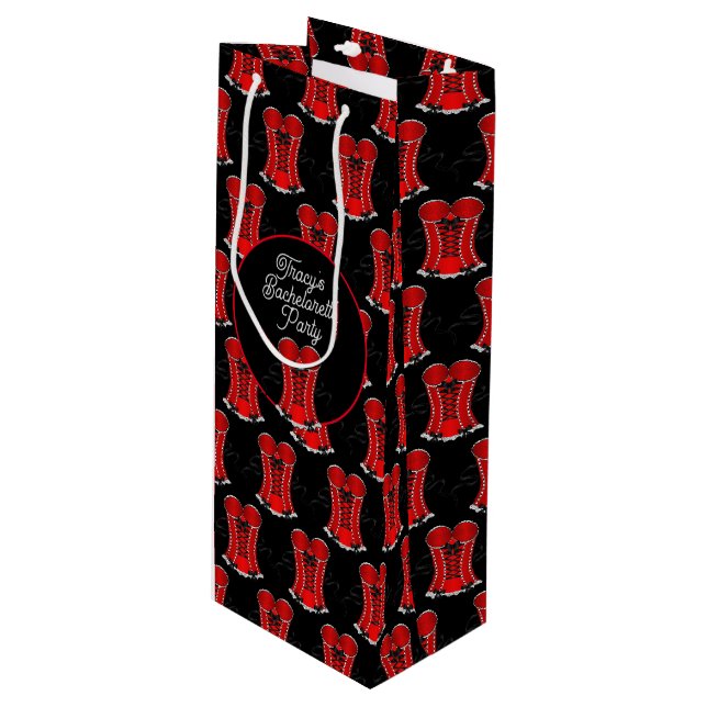 Sac Cadeau Pour Bouteille Corset Rouge Coquin  (Devant Angle)