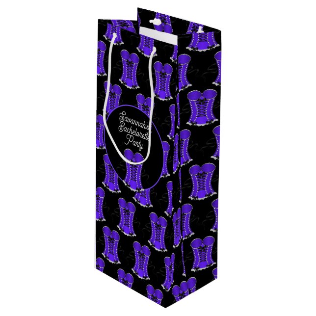 Sac Cadeau Pour Bouteille Corset Violet Coquin  (Devant Angle)