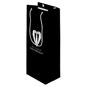 Sac Cadeau Pour Bouteille Costume Mariage noir et Cravate Groomsman Proposit