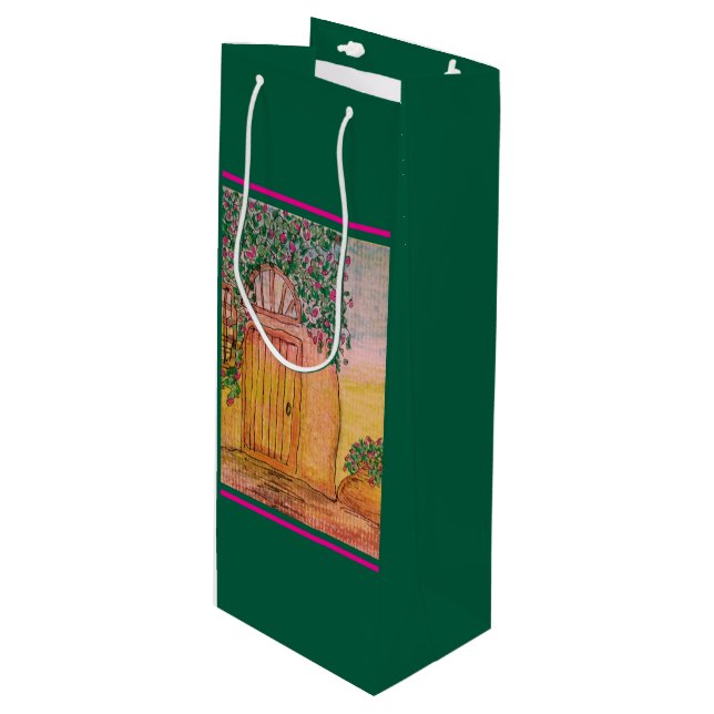 Sac Cadeau Pour Bouteille Cottage couvert de vigne (Devant Angle)