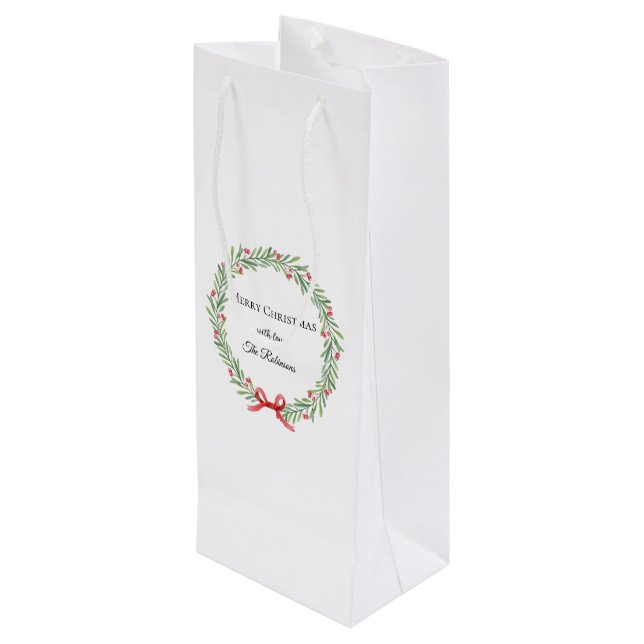 Sac Cadeau Pour Bouteille Couronne de Noël botanique écriture moderne  (Dos Angle)