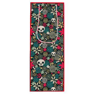 Sac Cadeau Pour Bouteille Crâne en fleurs