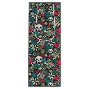 Sac Cadeau Pour Bouteille Crâne en fleurs