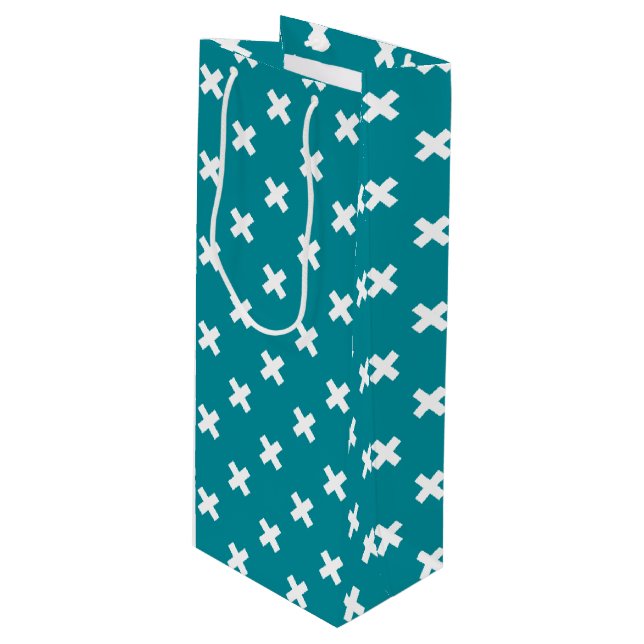 Sac Cadeau Pour Bouteille Crochets blancs sur turquoise (Devant Angle)