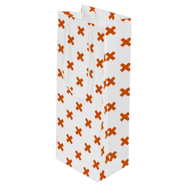 Sac Cadeau Pour Bouteille Crochets orange sur blanc (Devant Angle)