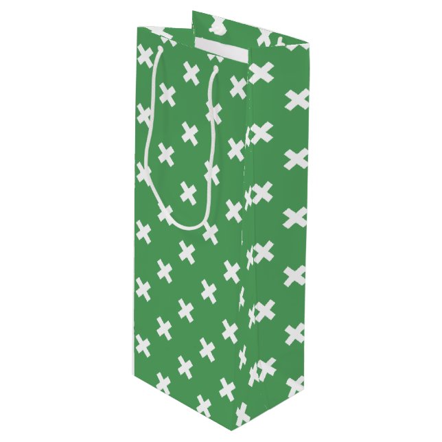 Sac Cadeau Pour Bouteille Croix blanche sur le vert (Devant Angle)