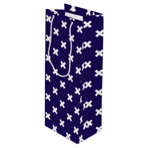 Sac Cadeau Pour Bouteille Croix blanches sur bleu marine