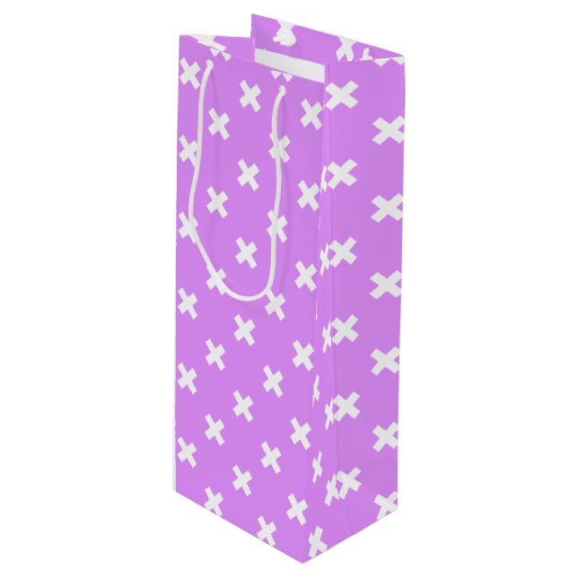 Sac Cadeau Pour Bouteille Croix blanches sur lilas (Devant Angle)