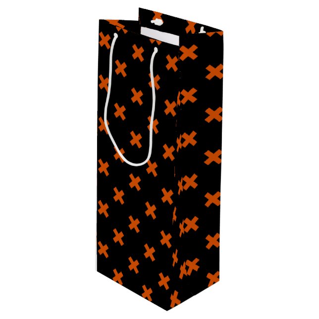 Sac Cadeau Pour Bouteille Croix orange sur le noir (Devant Angle)