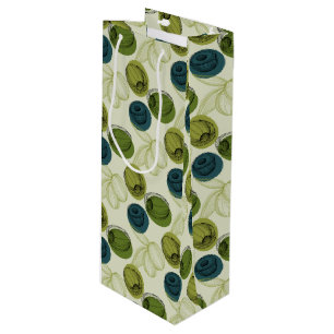 Sac Cadeau Pour Bouteille Croquis vert Olive Dessin Cuisine Motif