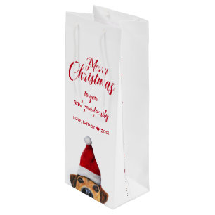 Sac Cadeau Pour Bouteille Curieux mignon chien drôle avec chapeau de Père No