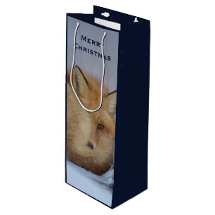 Sac Cadeau Pour Bouteille Cute Little Fox Curling Up Winter Photo