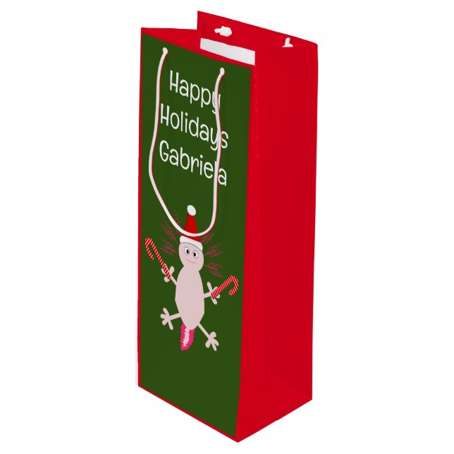 Sac Cadeau Pour Bouteille Cute Noël Axolotl Custom (Devant Angle)