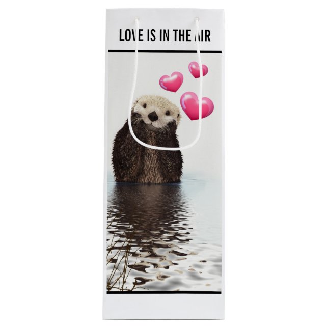 Sac Cadeau Pour Bouteille Cute Otter Love est dans l'air (Devant)