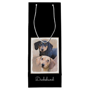 Sac Cadeau Pour Bouteille Dachshund (Smooth) Peinture - Art Chien original