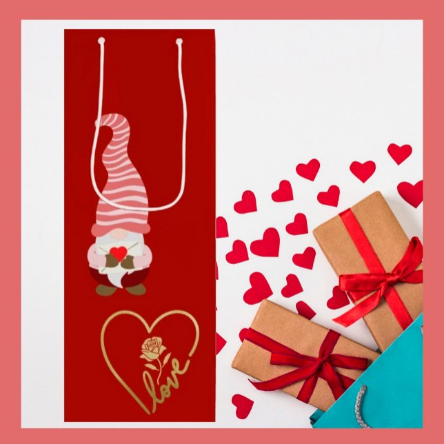 Sac Cadeau Pour Bouteille De Gnome avec amour ma Saint Valentin (Créateur téléchargé)
