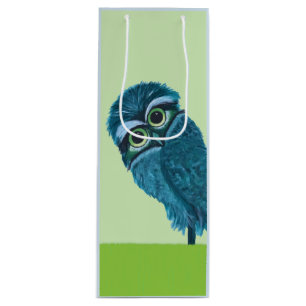Sac Cadeau Pour Bouteille Décor creusant bleu et vert de hibou