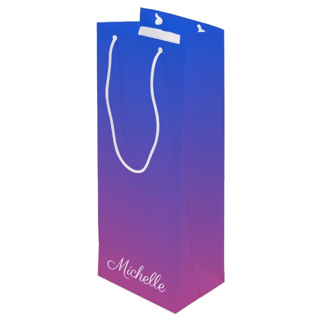 Sac Cadeau Pour Bouteille dégradé bleu et rose foncé personnalisé (Dos Angle)