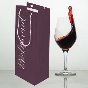 Sac Cadeau Pour Bouteille Demoiselle d'honneur écriture stylisée aubergine