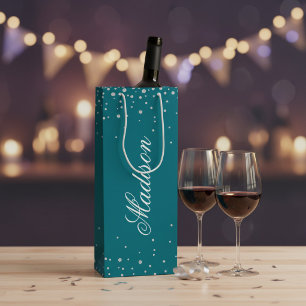 Sac Cadeau Pour Bouteille Diamants Bleus de Port Personnalisés