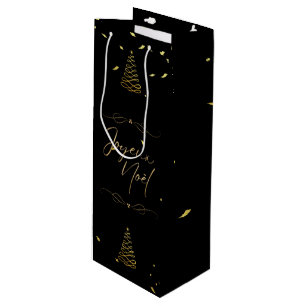 Sac Cadeau Pour Bouteille Divertissement élégant de Noël noir et or