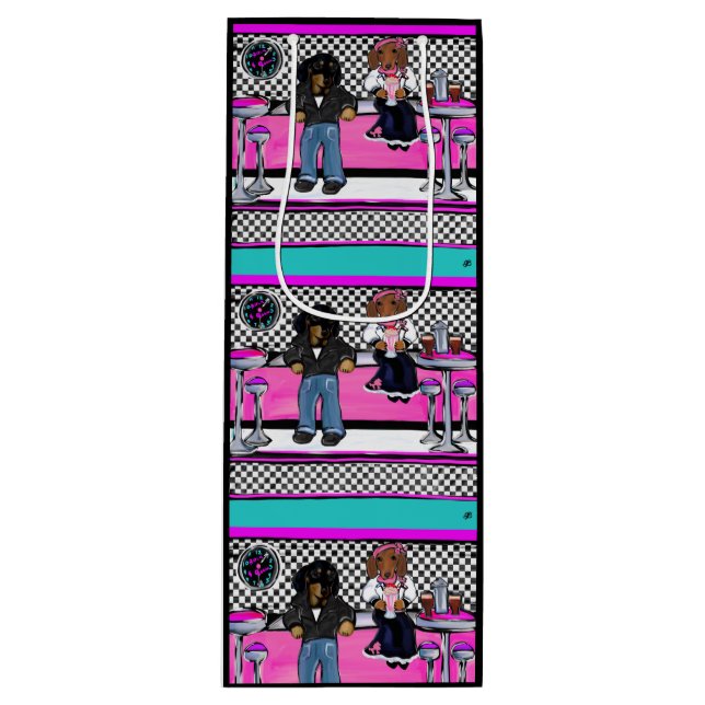 Sac Cadeau Pour Bouteille Doxie Rock and Roll (Devant)