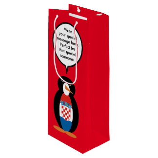 Sac Cadeau Pour Bouteille Drapeau croate Parlant Mme Penguin Personnalisé