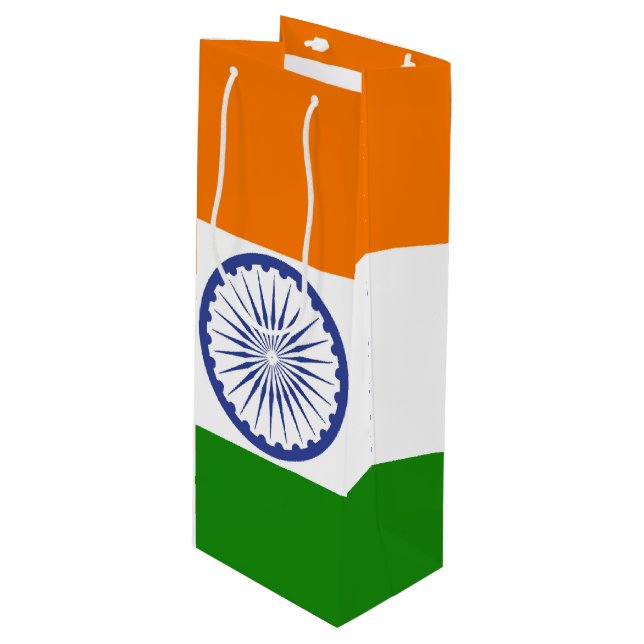 Sac Cadeau Pour Bouteille Drapeau national de l'Inde Ashoka Chakra (Devant Angle)