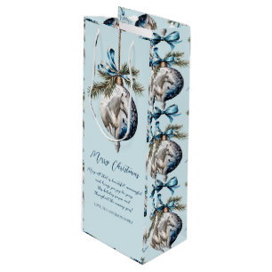 Sac Cadeau Pour Bouteille Elégant bleu Noël blanc cheval citation
