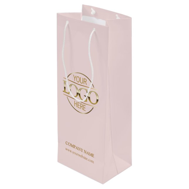 Sac Cadeau Pour Bouteille Élégant Blush Pink Entreprise Logo d'entreprise (Dos Angle)