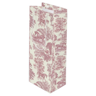 Sac Cadeau Pour Bouteille Élégant Chic Rose Poneys Toile de Campagne Élégant