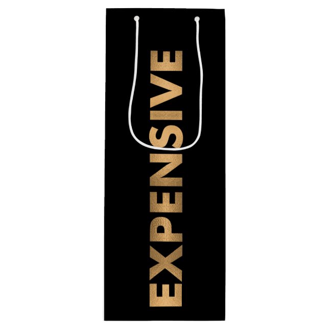 Sac Cadeau Pour Bouteille Élégant et cher Faux Gold Foil Texte sur noir (Devant)