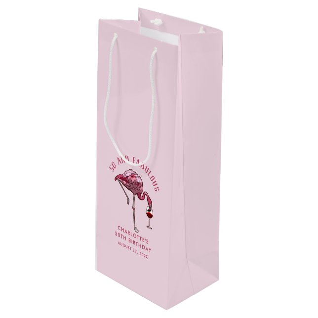 Sac Cadeau Pour Bouteille Elégant Flamant rose rose 50e anniversaire nouveau (Devant Angle)