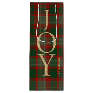 Sac Cadeau Pour Bouteille Élégant Joyful script de Noël tartan rouge