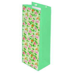 Sac Cadeau Pour Bouteille Élégant Motif de Roses Florales Feuilles Vertes-23